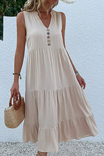 Decorative Button Sleeveless Tiered Dress - SHE BADDY© ONLINE WOMEN FASHION & CLOTHING STORE