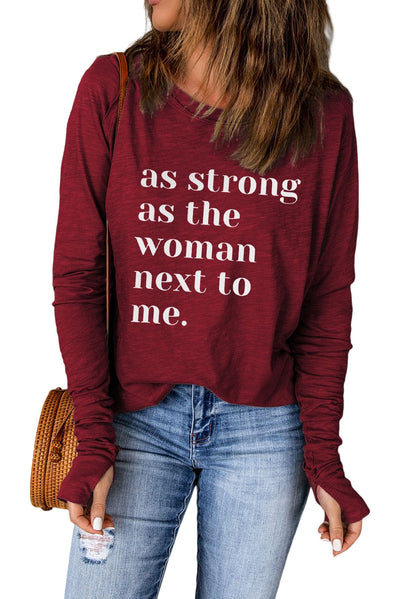 Letter Graphic Thumbhole Sleeve Top - SHE BADDY© ONLINE WOMEN FASHION & CLOTHING STORE