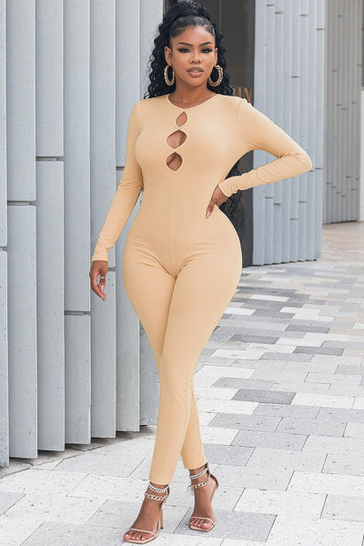 Cutout Round Neck Jumpsuit - SHE BADDY© ONLINE WOMEN FASHION & CLOTHING STORE