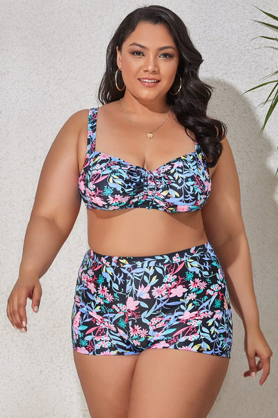 Plus Size Drawstring Detail Two-Piece Swimsuit - SHE BADDY© ONLINE WOMEN FASHION & CLOTHING STORE