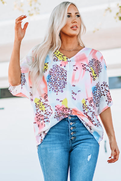 Mixed Print V-Neck Half Sleeve Top - SHE BADDY© ONLINE WOMEN FASHION & CLOTHING STORE