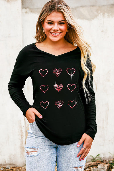 Heart V-Neck Long Sleeve Tee - SHE BADDY© ONLINE WOMEN FASHION & CLOTHING STORE