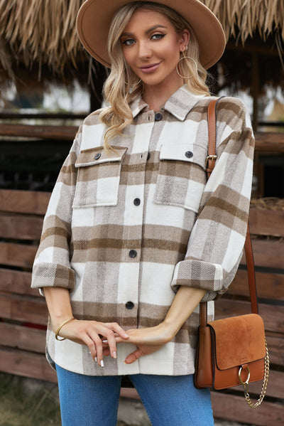 Plaid Dropped Shoulder Pocket Shacket - SHE BADDY© ONLINE WOMEN FASHION & CLOTHING STORE