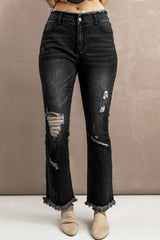 High Waist Distressed Raw Hem Jeans - SHE BADDY© ONLINE WOMEN FASHION & CLOTHING STORE