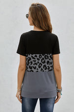 Leopard Print Color Block Short Sleeve T-Shirt - SHE BADDY© ONLINE WOMEN FASHION & CLOTHING STORE