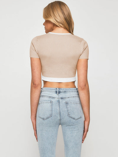 Contrast Trim Pointed Hem Ribbed Crop Top - SHE BADDY© ONLINE WOMEN FASHION & CLOTHING STORE