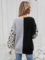 Leopard Color Block V-Neck Tunic Pullover Sweater - SHE BADDY© ONLINE WOMEN FASHION & CLOTHING STORE