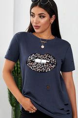 Leopard Lip Distressed T-Shirt - SHE BADDY© ONLINE WOMEN FASHION & CLOTHING STORE