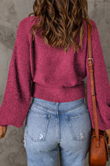 Ribbed Trim Balloon Sleeve Sweater - SHE BADDY© ONLINE WOMEN FASHION & CLOTHING STORE