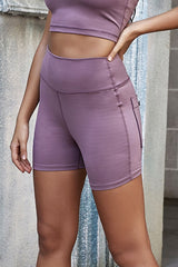 Exposed Seam Decorative Button Yoga Shorts - SHE BADDY© ONLINE WOMEN FASHION & CLOTHING STORE