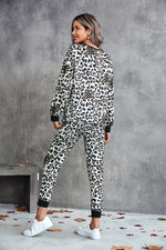 Leopard V-Neck Dropped Shoulder Loungewear Set - SHE BADDY© ONLINE WOMEN FASHION & CLOTHING STORE