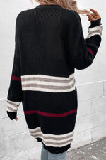 Striped Rib-Knit Drop Shoulder Open Front Cardigan - SHE BADDY© ONLINE WOMEN FASHION & CLOTHING STORE