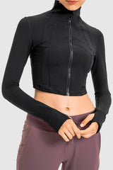 Zip Front Cropped Sports Jacket - SHE BADDY© ONLINE WOMEN FASHION & CLOTHING STORE