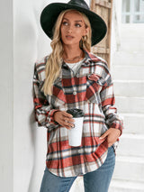 Meet You Outside Plaid Button Down Curved Hem Shacket - SHE BADDY© ONLINE WOMEN FASHION & CLOTHING STORE