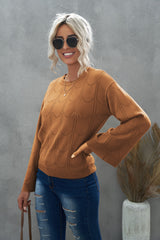 Openwork Flare Sleeve Pullover Sweater - SHE BADDY© ONLINE WOMEN FASHION & CLOTHING STORE