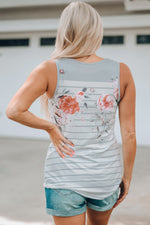Mixed Print Buttoned V-Neck Tank - SHE BADDY© ONLINE WOMEN FASHION & CLOTHING STORE