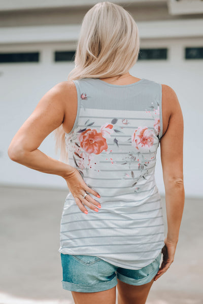 Mixed Print Buttoned V-Neck Tank - SHE BADDY© ONLINE WOMEN FASHION & CLOTHING STORE
