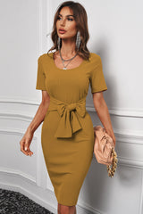 Tied Short Sleeve Scoop Neck T-Shirt Dress - SHE BADDY© ONLINE WOMEN FASHION & CLOTHING STORE
