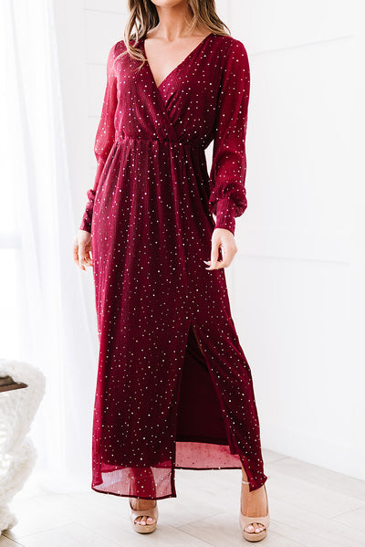 Rhinestone Surplice Split Maxi Dress - SHE BADDY© ONLINE WOMEN FASHION & CLOTHING STORE