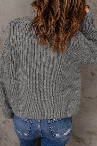 Half Zip Rib-Knit Dropped Shoulder Sweater - SHE BADDY© ONLINE WOMEN FASHION & CLOTHING STORE