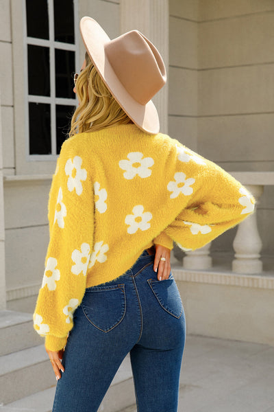 Floral Open Front Fuzzy Cardigan - SHE BADDY© ONLINE WOMEN FASHION & CLOTHING STORE