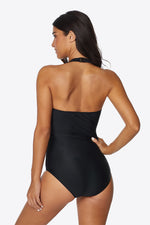 Striped Cutout Spliced Mesh Halter Neck One-Piece Swimsuit - SHE BADDY© ONLINE WOMEN FASHION & CLOTHING STORE