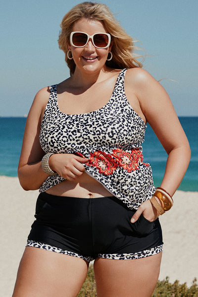 Plus Size Mixed Print Tankini Set with Pockets - SHE BADDY© ONLINE WOMEN FASHION & CLOTHING STORE