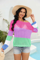 Color Block Boat Neck Sheer Cover Up - SHE BADDY© ONLINE WOMEN FASHION & CLOTHING STORE