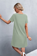 Spliced Lace Contrast Short Sleeve Dress - SHE BADDY© ONLINE WOMEN FASHION & CLOTHING STORE