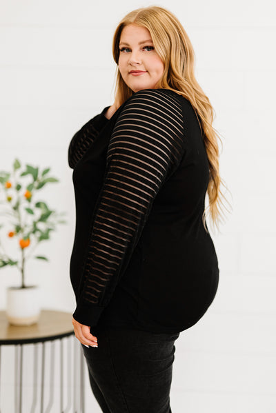 Plus Size Sheer Striped Sleeve V-Neck Top - SHE BADDY© ONLINE WOMEN FASHION & CLOTHING STORE