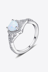 925 Sterling Silver Heart Opal Crisscross Ring - SHE BADDY© ONLINE WOMEN FASHION & CLOTHING STORE