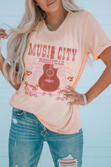 MUSIC CITY Cuffed Short Sleeve Tee - SHE BADDY© ONLINE WOMEN FASHION & CLOTHING STORE