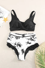 Two-Tone Crisscross Frill Trim Two-Piece Swimsuit - SHE BADDY© ONLINE WOMEN FASHION & CLOTHING STORE