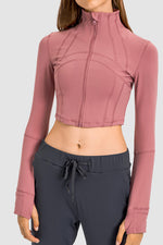 Zip Front Cropped Sports Jacket - SHE BADDY© ONLINE WOMEN FASHION & CLOTHING STORE