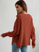 Exposed Seam Dropped Shoulder Slit Sweater - SHE BADDY© ONLINE WOMEN FASHION & CLOTHING STORE