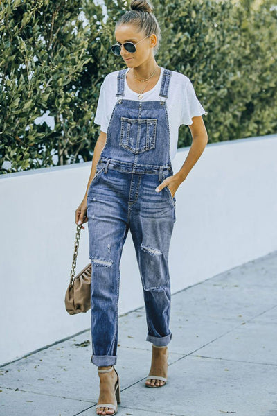 Pocketed Distressed Denim Overalls - SHE BADDY© ONLINE WOMEN FASHION & CLOTHING STORE