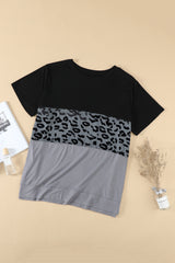 Plus Size Leopard Color Block T-Shirt - SHE BADDY© ONLINE WOMEN FASHION & CLOTHING STORE