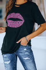 Leopard Lip Distressed T-Shirt - SHE BADDY© ONLINE WOMEN FASHION & CLOTHING STORE