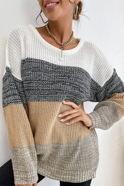 Striped Round Neck Long Sleeve Sweater - SHE BADDY© ONLINE WOMEN FASHION & CLOTHING STORE