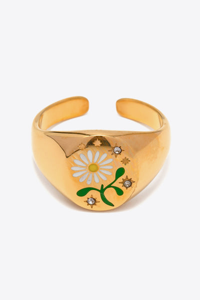 Flower Pattern Stainless Steel Open Ring - SHE BADDY© ONLINE WOMEN FASHION & CLOTHING STORE