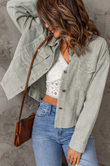 Raw Hem Button Down Corduroy Jacket with Pockets - SHE BADDY© ONLINE WOMEN FASHION & CLOTHING STORE