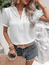 Swiss Dot Buttoned Puff Sleeve Blouse - SHE BADDY© ONLINE WOMEN FASHION & CLOTHING STORE