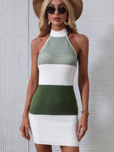 Color Block Halter Neck Knit Dress - SHE BADDY© ONLINE WOMEN FASHION & CLOTHING STORE