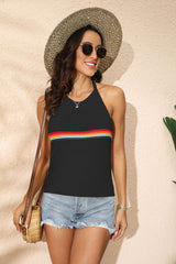 Rainbow Stripe Halter Neck Knit Tank - SHE BADDY© ONLINE WOMEN FASHION & CLOTHING STORE