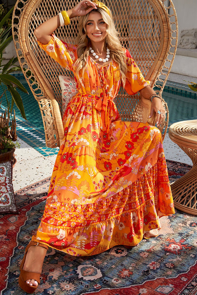 Bohemian Tie-Waist Tiered Maxi Dress - SHE BADDY© ONLINE WOMEN FASHION & CLOTHING STORE