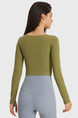 Cutout Long Sleeve Cropped Sports Top - SHE BADDY© ONLINE WOMEN FASHION & CLOTHING STORE