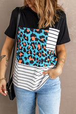 Mixed Print Color Block Round Neck Tee Shirt - SHE BADDY© ONLINE WOMEN FASHION & CLOTHING STORE