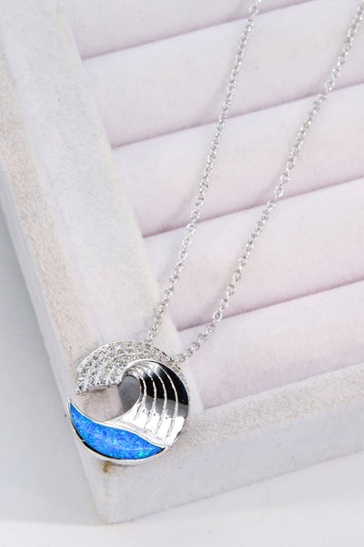 Opal and Zircon Wave Pendant Necklace - SHE BADDY© ONLINE WOMEN FASHION & CLOTHING STORE