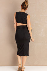 Twist Front Cutout Sleeveless Midi Dress - SHE BADDY© ONLINE WOMEN FASHION & CLOTHING STORE