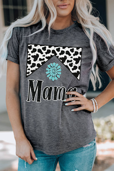 MAMA Graphic Cuffed Sleeve Round Neck Tee - SHE BADDY© ONLINE WOMEN FASHION & CLOTHING STORE